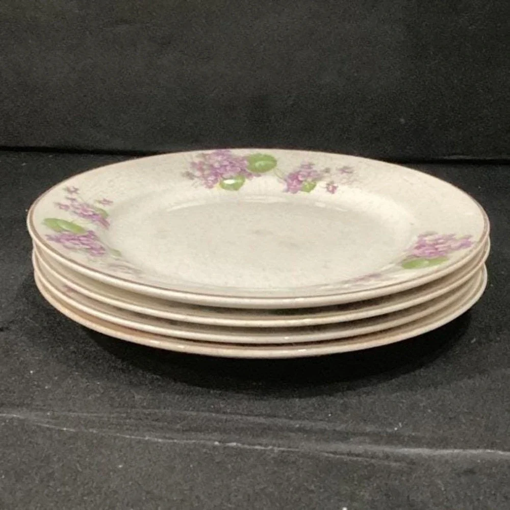 Canonsburg Violet Dessert Plates,‎ Set of 4, Purple Flowers, Vintage USA Pottery